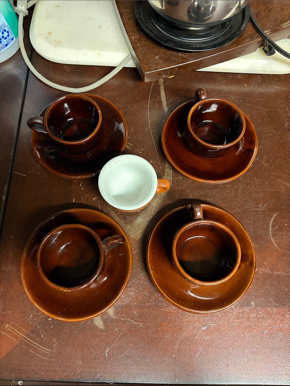 Brown Ceramic Espresso Cup and Saucer Set - 4pc